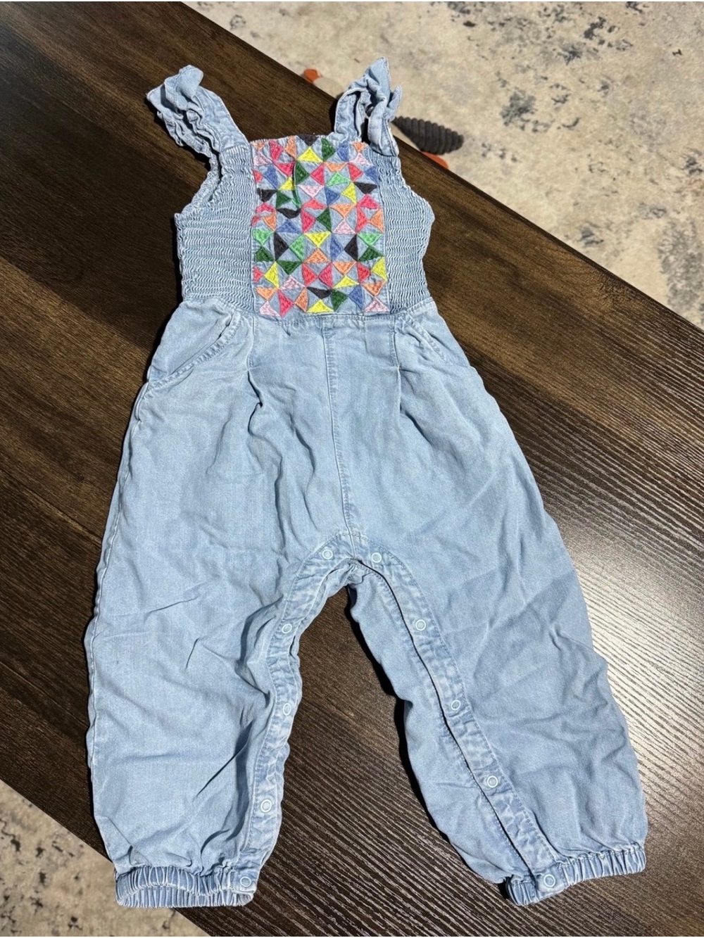 Peek Light Blue Kids Romper with Colorful Geometric Patch